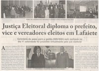 JUSTIÇA Eleitoral diploma o prefeito, vice e vereadores eleitos em Lafaiete. Jornal Correio da Cidade, Conselheiro Lafaiete, 19 a 25 de dezembro de 2020, 1556ª ed., Caderno Política, 2020, p.3.