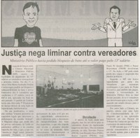 Justiça nega liminar contra vereadores: Ministério Público havia pedido bloqueio de bens até o valor pago pelo 13º salário. Correio de Minas, Conselheiro Lafaiete, 12 mar. 2014, p. 2.