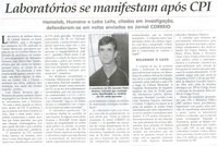 Laboratórios se manifestam após a CPI: Hemolab, Humana e Lobo Leite, citados em investigação, defenderam-se em notas enviadas ao Correio da Cidade. Jornal Correio da Cidade, Conselheiro Lafaiete, 26 abr. 2014, p. 2.