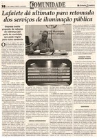 Lafaiete dá ultimato para retomada dos serviços de iluminação pública. Jornal Correio da Cidade, Conselheiro Lafaiete, 19 ago. 2017 a 25 ago. 2017, 1383ª ed., Caderno Política, p 6.