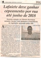 Lafaiete deve ganhar cepeamento por rua até junho de 2018. Jornal Correio da Cidade, Conselheiro Lafaiete, 30 set. 2017 a 06 out. 2017, 1389ª ed., Caderno Política, p 6.