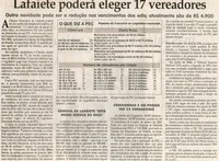 Lafaiete poderá eleger 17 vereadores: outra novidade pode ser a redução nos vencimentos dos edis; atualmente são de R$4.900. Jornal Correio da Cidade, Conselheiro Lafaiete,  31 mai. 2008, p. 02.
