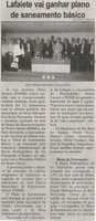 Lafaiete vai ganhar plano de saneamento básico. Correio de Minas, Conselheiro Lafaiete, 21 mar. 2015, p. 05.