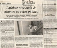 Lafaiete vive onda de ataques ao setor público. Jornal Correio da Cidade, Conselheiro Lafaiete, 23 jun. 2018 a 29 jun. 2018. Caderno Polícia, 1427 ª ed. , p. 43.