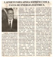 Lafaietenses ainda sofrem com a falta de energia elétrica. Jornal Nova Gazeta, Conselheiro Lafaiete, 15 jul. 2017 a 15 jul. 2017, Ano XXX, 918ª ed., Caderno Gerais,p.P2.