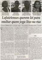 Lafaietenses querem lei para multar quem joga lixo na rua: o Jornal Correio foi às ruaspara saber  o que pensam moradores sobre  a punição. Jornal Correio da Cidade, Conselheiro Lafaiete, 07 set. 2013, p. 16.