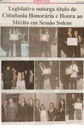  Legislativo outorga título de Cidadania Honorária e Honra ao Mérito em Sessão Solene. Jornal O Dossiê,  28 set. a 05 out. 2002, s.n., Especial, p. 08.