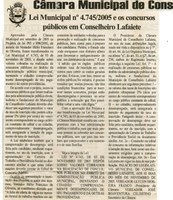  Lei Municipal nº 4.745/ 2005 e os concursos públicos em Conselheiro lafaiete. Folha Livre, Conselheiro Lafaiete, 25 ago. 2007, 335ª ed., p. 15.