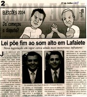 Lei põe fim ao som alto em Lafaiete: nova legislação em vigor cerca ainda mais motoristas infratores. Correio de Minas, Conselheiro Lafaiete, 27 jul. 2013, p. 02.