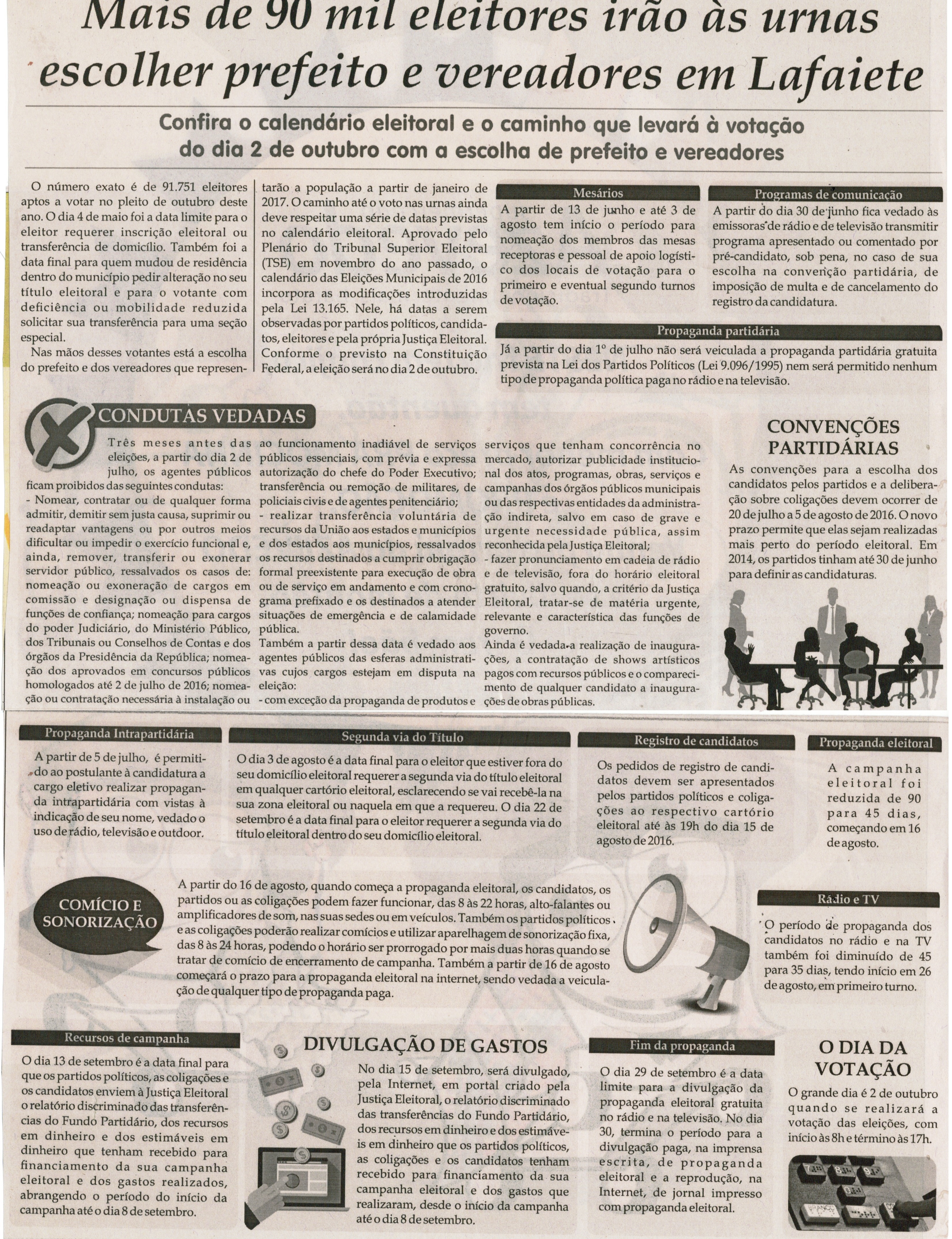 Mais de 90 mil eleitores irão às urnas escolher prefeito e vereadores em Lafaiete. Jornal Correio, Conselheiro Lafaiete, 11 a 17 jun. 2016, 1321ª ed. , Caderno Política, p. 6.