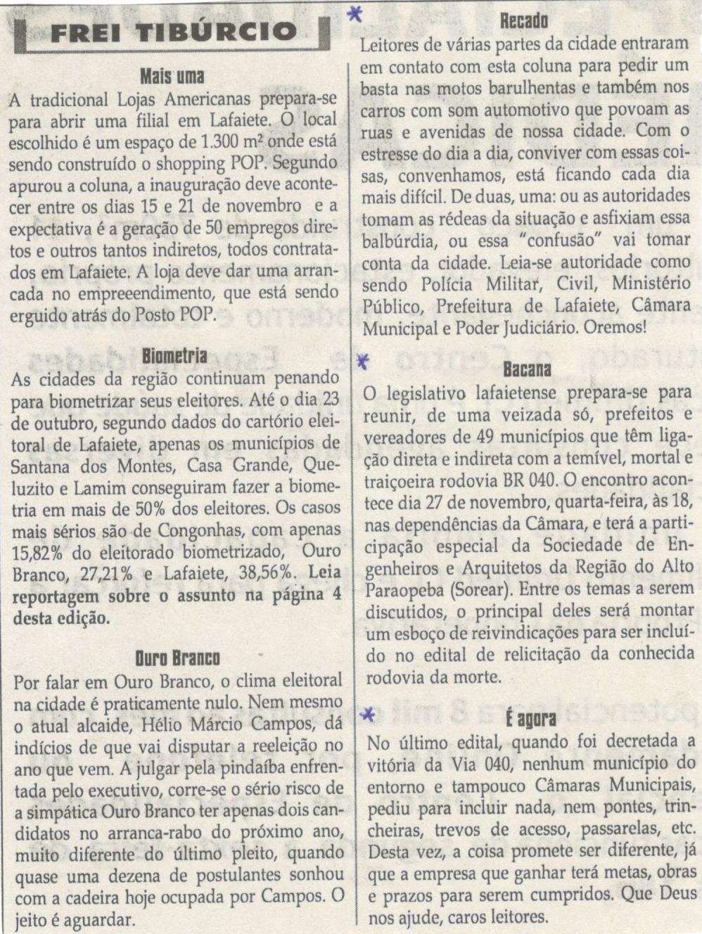 Mais uma. Lojas Americanas. Jornal Correio da Cidade, 26 Out a 01 Nov. 2019, 1497ª ed., Caderno Opinião, Frei Tibúrcio, p. 8.