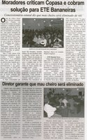 Moradores criticam Copasa e cobram solução para ETE Bananeiras: concessionária estatal diz que mau cheiro será eliminado de vez. Correio de Minas, Conselheiro Lafaiete, 14 set. 2013, p. 04.