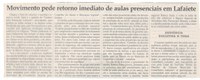 Movimento pede retorno imediato de aulas presenciais em Lafaiete. Jornal Correio da Cidade, Conselheiro Lafaiete, 20 mai. 2021, 1564ª ed., Caderno Comunidade, p. 10.