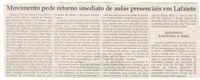 Movimento pede retorno imediato de aulas presenciais em Lafaiete. Jornal Correio da Cidade, Conselheiro Lafaiete, 20 mai. 2021, 1564ª ed., Caderno Comunidade, p. 10.