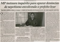 MP instaura inquérito para apurar denúncias de nepotismo envolvendo o prefeito Ivar. Jornal Correio da Cidade, Conselheiro Lafaiete, 11 a 17 jun. 2016, 1321ª ed. Caderno Política, p. 4.