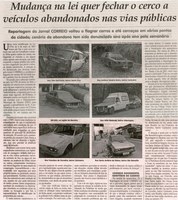 Mudança na leli quer fechar o cerco a veículos abandonados nas vias públicas. Jornal Correio da Cidade, Conselheiro Lafaiete, 25 jun. a 1º jul. 2016, 1323ª ed. Caderno Comunidade, p. 10
