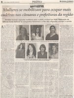 Mulheres se mobilizam para ocupar mais cadeiras nas câmaras e prefeituras da região. Jornal Correio da Cidade, 14 set. a 20 set, 1491ª ed., Caderno Política, p. 4.