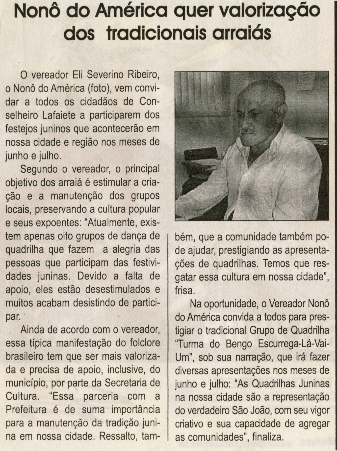 Nonô do América sugere melhorias para o trânsito, Jornal Correio da Cidade, Conselheiro Lafaiete, 09 jun. 2012, p. 04.