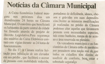 Notícias da Câmara Municipal. Folha Livre, Conselheiro Lafaiete, 12 set. 2008, p. 13.