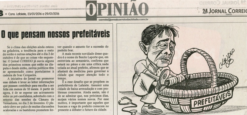 O que pensam nossos prefeitáveis. Jornal Correio da Cidade, Conselheiro Lafaiete, 23 a 29 jan. 2016,1301ª ed. , Caderno Opinião, p. 8.