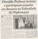 OSWALDO Barbosa destaca a participação popular em discurso na Solenidade de Diplomação.
