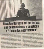 Oswaldo Barbosa sai em defesa dos consumidores e questiona a "farra dos oportunistas". Jornal Correio da Cidade, Conselheiro Lafaiete, 23 jun. 2018 a 29 jun. 2018, 1427ª ed., Caderno Política, p. 4.