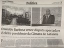 Oswaldo Barbosa vence disputa apertada e é eleito presidente da Câmara de Lafaiete. Jornal Correio da Cidade, Conselheiro Lafaiete, 18 de dez. de 2021, 1607ª ed., Caderno Política, p. 3.