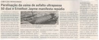 Paralisação da usina de asfalto ultrapassa 50 dias e Erivelton Jayme manifesta repúdio. Jornal Correio da Cidade, Conselheiro Lafaiete, 15 a 21 de jun. 2024, 1735ª ed., Política, p. 4.