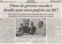  Plano de governo ousado é desafio para novo prefeito em 2017. Jornal Correio da Cidade, Conselheiro Lafaiete, 15 a 21 out. 2016, 1339ª ed., Caderno Política, p. 4. 