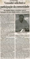 Plano diretor: vereador[es] solicitam a participação da comunidade: os projetos visam a contribuir para a formação de uma cidade melhor e desenvolvida. Jornal Correio da Cidade, Conselheiro Lafaiete,  27 mar. 2010, p. 02.