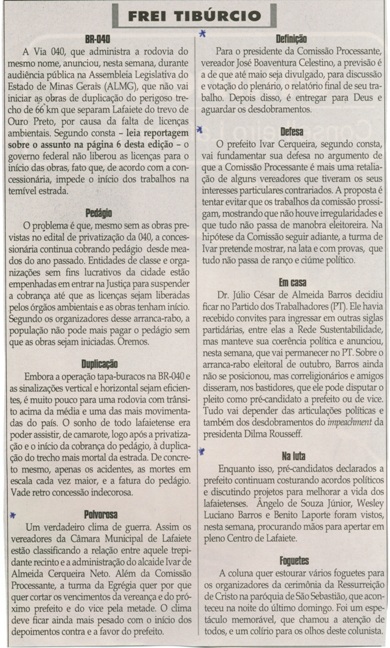  Polvorosa; Definição; Defesa. Jornal Correio da Cidade, Conselheiro Lafaiete, 02 a 08 abr. 2016, 1311ª ed. , Caderno Opinião: Frei Tibúrcio, p. 8.