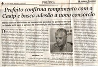 Prefeito confirma rompimento com o Casip e busca adesão a novo consórcio. Jornal Correio da Cidade, Conselheiro Lafaiete, 16 set. 2017 a 22 set. 2017, 1387ª ed., Caderno Política, p 6.