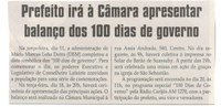 Prefeito irá à Câmara apresentar balanço dos 100 dias de governo. Jornal Correio da Cidade, Conselheiro Lafaiete, 15 abr. 2017 a 21 abr. 2017, 1365ª ed., Caderno Política,p. 6.