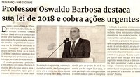 Professor Oswaldo Barbosa destaca sua lei de 2018 e cobra ações urgentes. Jornal Correio da Cidade, Conselheiro Lafaiete de 15 a 21 de abr. de 2023, 1675ª ed. Caderno Política, p. 4.