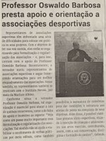 Professor Oswaldo Barbosa presta apoio e orientação a associações desportivas. Jornal Correio da Cidade, Conselheiro Lafaiete, de 26 de nov. de 2022, 1655ª ed., Caderno Política, p. 6.