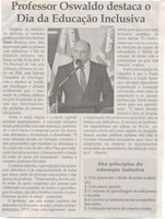 Professor Oswaldo destaca o Dia da Educação Inclusiva. Jornal Correio da Cidade, Conselheiro Lafaiete, 17 a 23 de abril de 2021, 1572ª ed., Caderno Política, 2021, p. 11.