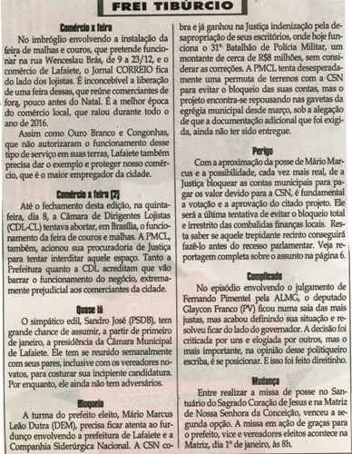 Quase lá. Jornal Correio da Cidade, Conselheiro Lafaiete, 10 a 16 dez. 2016, 1347ª ed. , Caderno Opinião, Frei Tibúrcio, p. 8.