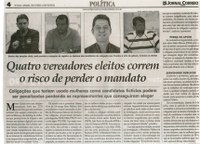 Quatro vereadores eleitos correm o risco de perder o mandato. Jornal Correio da Cidade, Conselheiro Lafaiete, 26 nov. a 02 dez. 2016, 1345ª ed., Caderno Política, p. 4.