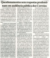 Questionamentos sem respostas predominam em audiência pública dos Correios. Jornal Expressão regional, Conselheiro Lafaiete, 9 a 15 jul. 2016, 438ª X ed., p. 3.