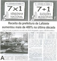 Receita da prefeitura de Lafaiete aumentou mais de 400% na última década: Ivar terá um aumento record em 2014 chegando quase a R$180 mihões. Correio de Minas, Conselheiro Lafaiete,  12 jul. 2014, p. 2.