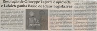 Resolução de Giuseppe Laporte é aprovada e Lafaiete ganha Banco de Ideias Legislativas. Jornal Correio da Cidade, Conselheiro Lafaiete, 22 mai. 2021, 1577ª ed., Caderno Política, p. 06.