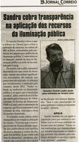 Sandro cobra transparência na aplicação dos recursos da iluminação pública. Jornal Correio da Cidade, Conselheiro Lafaiete, 1322ª ed., 18 a 24 jun. 2016, Caderno Política, p. 4.