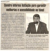 Sandro informa licitação para garantir melhorias e acessibilidade no túnel. Jornal Correio da Cidade, Conselheiro Lafaiete, 28 out. 2017 a 03 nov. 2017, 1393ª ed., Caderno Politica, p 06.