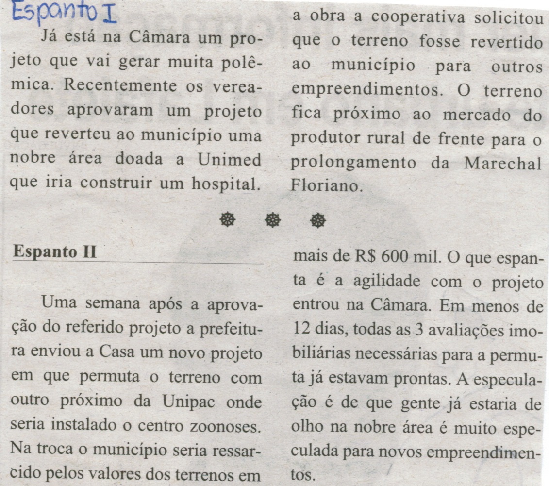 Espanto I; Espanto II. Correio de Minas, Conselheiro Lafaiete, 21 mar. 2015, Sem Censura, p. 03.
