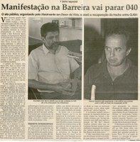 Série especial: Manifestação na Barreira vai parar 040. Jornal Correio da Cidade, Conselheiro Lafaiete, 11 fev. de 2015, 790ª ed., p. 05.