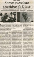 Sorear questiona secretário de obras: profissionais da construção civil fizeram uma manifestação na Câmara para mobilizar a sociedade. Jornal Correio da Cidade, Conselheiro Lafaiete, 10 abr. 2010, p. 04.