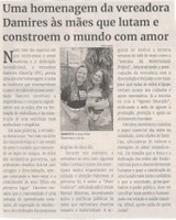 Uma homenagem da vereadora Damires às mães que lutam e constroem o mundo com amor. Jornal Correio da Cidade, Conselheiro Lafaiete, 18 a 24 de mai. 2024, 1731ª ed., Comunidade, p. 11.