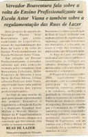 Vereador Boaventura fala sobre a volta do Ensino Profissionalizante na Escola Astor Viana e também sobre a regulamentação das Ruas de Lazer. Jornal Nova Gazeta, 01 abr. 2006, 406ª ed, p. 02.