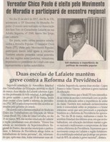 Vereador Chico Paulo é eleito pelo Movimento de Moradia e participará de encontro regional. Jornal Correio da Cidade, Conselheiro Lafaiete, 01 abr. 2017 a 07 abr. 2017, 1363ª ed., Caderno Política,p. 6.