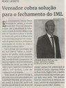 Vereador cobra solução para o fechamento do IML. Jornal Correio, Conselheiro Lafaiete, 28 Agosto 2021, 1591ª ed., Caderno política, p. 04.